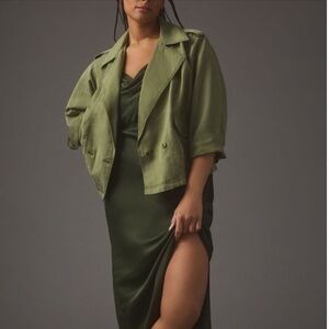 ANTHROPOLOGIE LINEN AVIATOR JACKET Cropped size Large